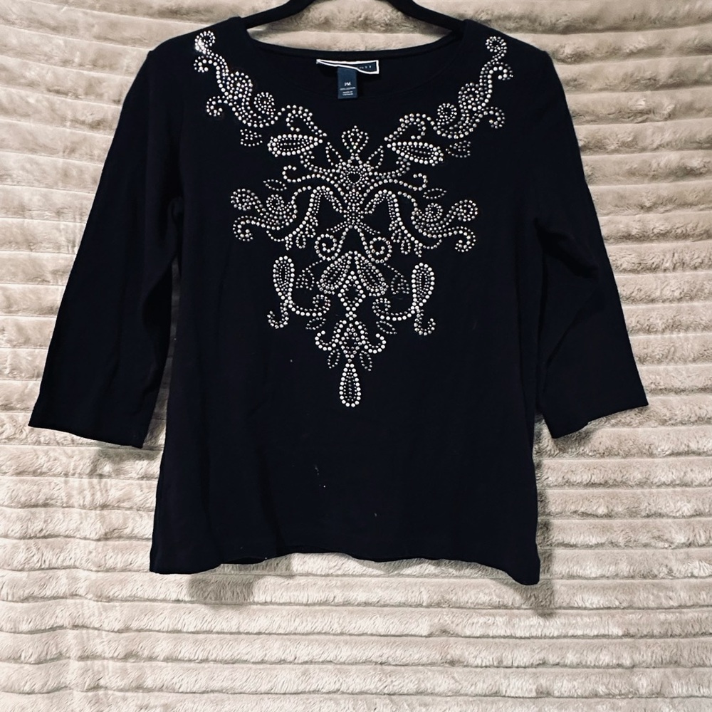 Embellished Black Women's Top with Rhinestone Detail